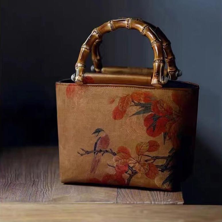 IELGY original design fragrant cloud yarn bamboo cheongsam handbag, new Chinese style retro Hanfu bamboo handle handbag