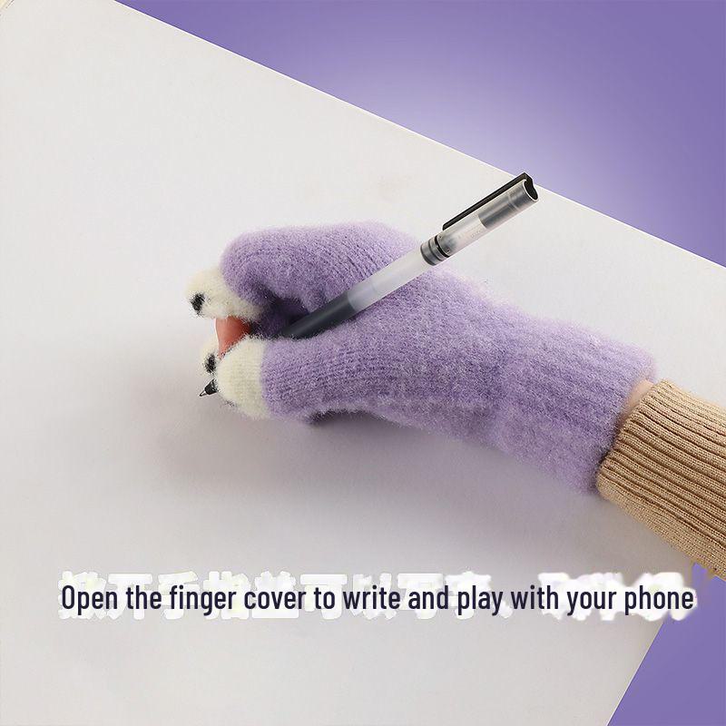 Women's Touchscreen Wool Gloves - Cute Knitted Design for Writing & Mobile Use, Warm Autumn & Winter Cartoon Style, All-Match for Students