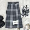 Winter Gray Plaid High-Waist Slimming JK School Uniform Pleated A-line Midi Skirt