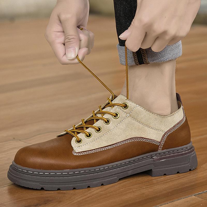 Foreign Trade Large Size Men's Autumn Cowhide Retro Handmade Leather Shoes Comfortable Business Leather Shoes Color Matching Casual Shoes Men