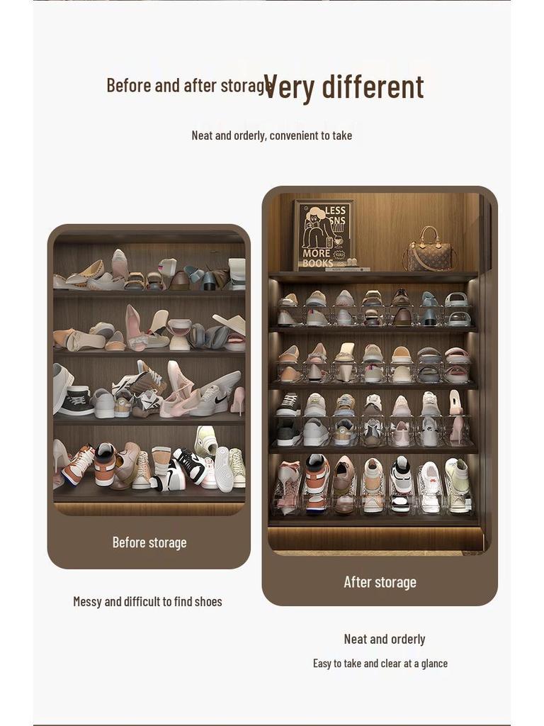 Mid-Century Adjustable Double-Layer Transparent Shoe Rack Organizer