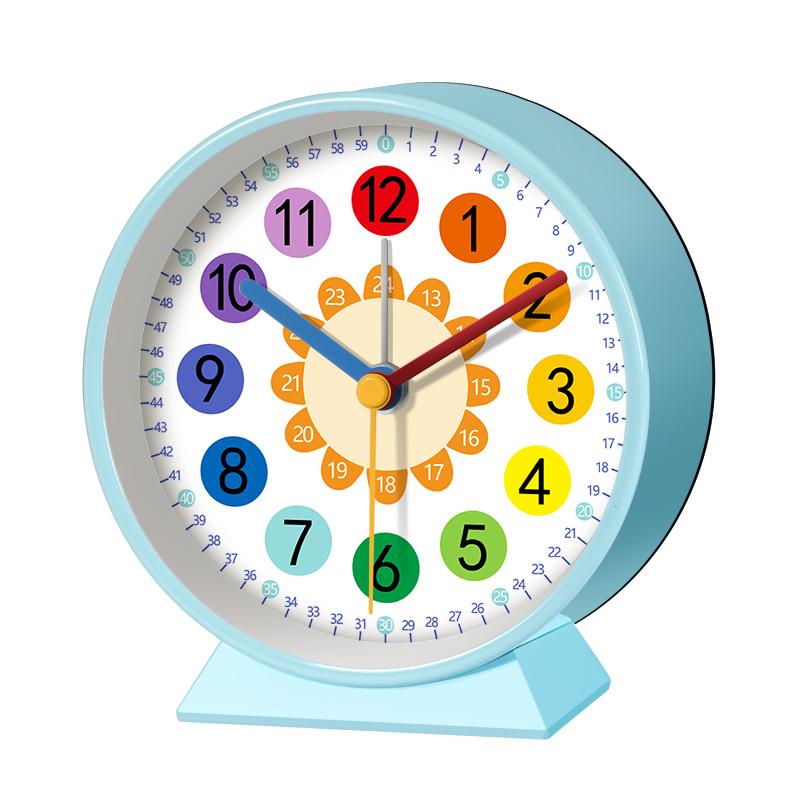 Early Education Desk Clock Needle Display Quartz Alarm Clock Silent Sweep Movement Silent Walking Soft Night Light Metal Frame