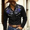 Retro floral 3D printed men's shirt, Western denim button up long sleeved shirt, men's lapel casual fashion shirt, plus size