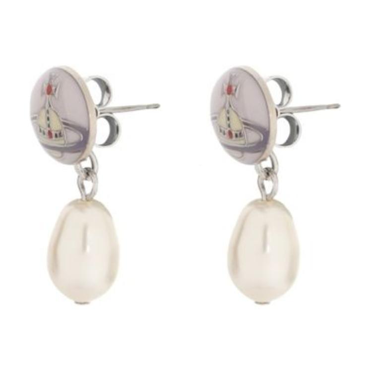 Vivienne Westwood Logo Brass Earrings Women earrings White Silver 62020143-02P461-IM F,White/Silver