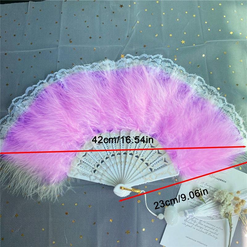 Chinese Style Feather Folding Fans Soft Fluffy Hand Held Wedding Party Gift Girls Dance Lace Fan Cosplay Stage Prop Home Decor