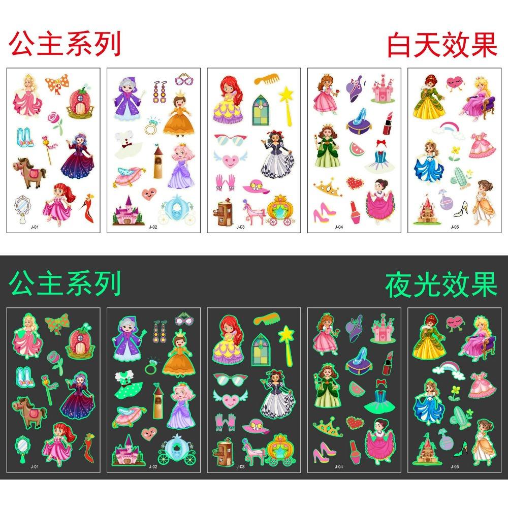 5/10Sheets Luminous Tattoo Anime Stickers Toy Children Body Art Temporary Fake Tattoos Waterproof Cartoon Unicorn Animal Mermaid