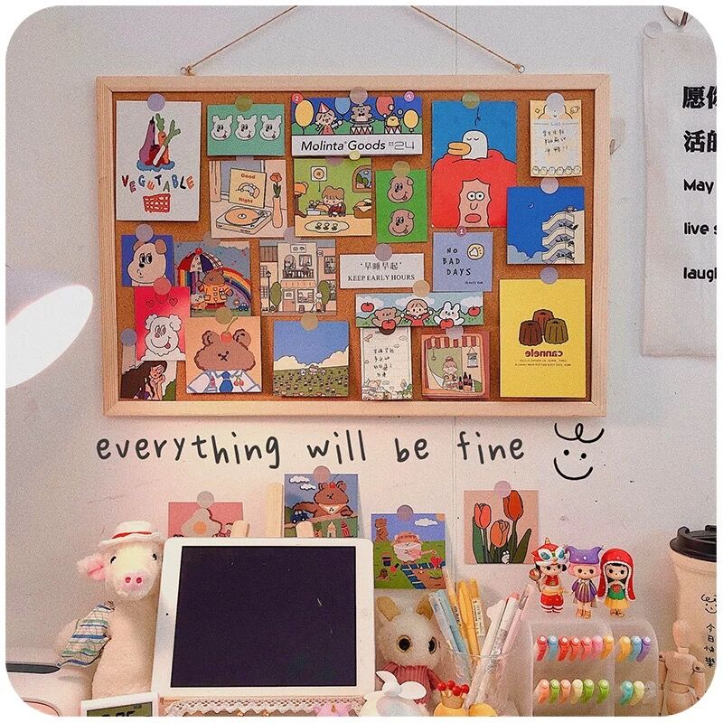 MINKYS Kawaii Soft Wooden Letter Message Board Decorative Postcard Photo Wall Cork Board Memo Paper Background Board Stationery