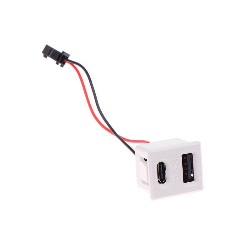 1Pcs Double Layer White/Black USB Female Base Type-c Socket USB Lamp Charging Socket Power Socket 2P With Cable Connector