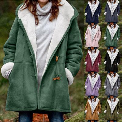 Womens Winter Coats Mid Length Lined Warm Heavy Jackets Thickened Windproof Outerwear With Fleece Hood Outwear