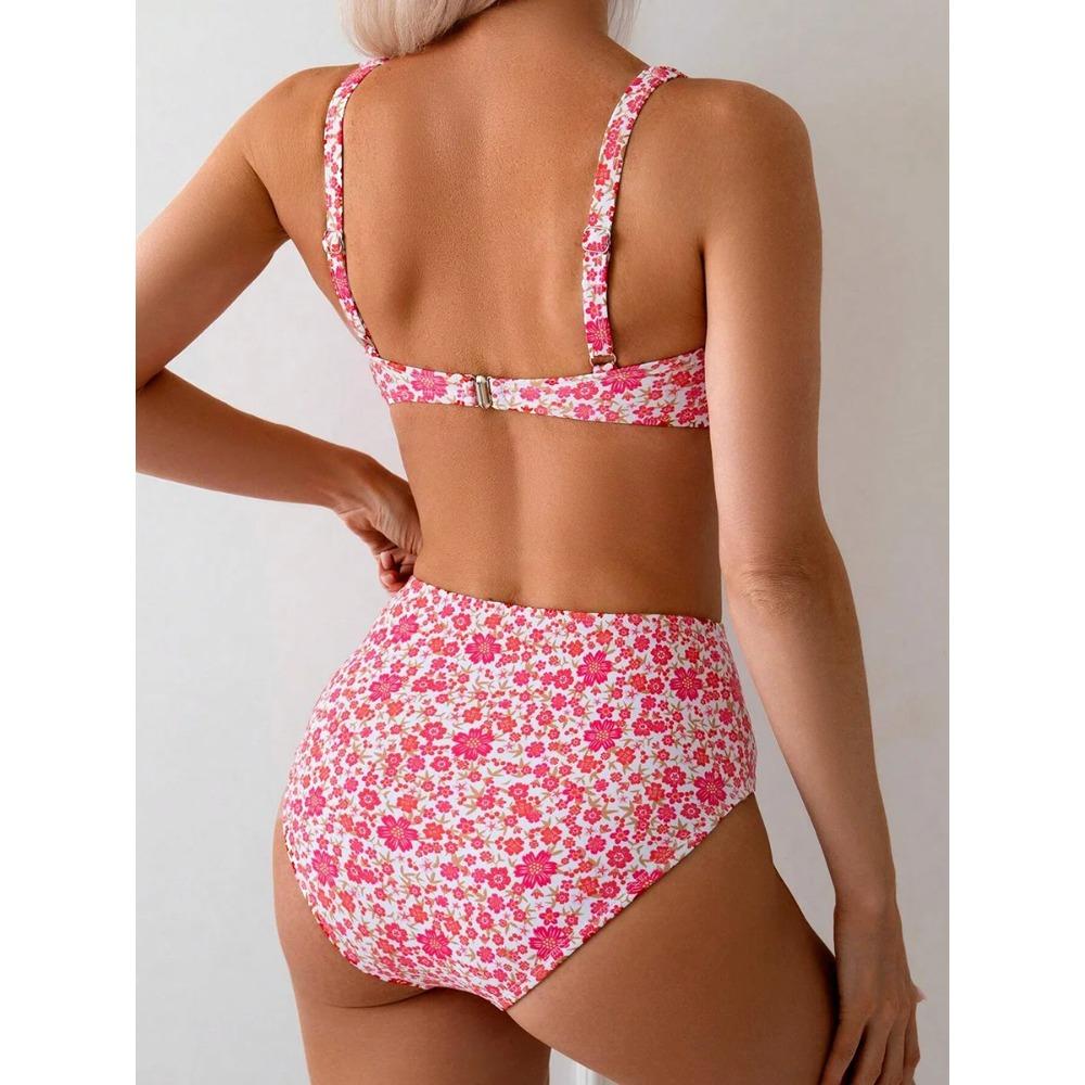 Sexy Floral Print Female Swimsuits Women Bikini 2026 Swimwear High Waisted Bikinis Sets Two Pieces Bandeau Bathing Suit Beahwear