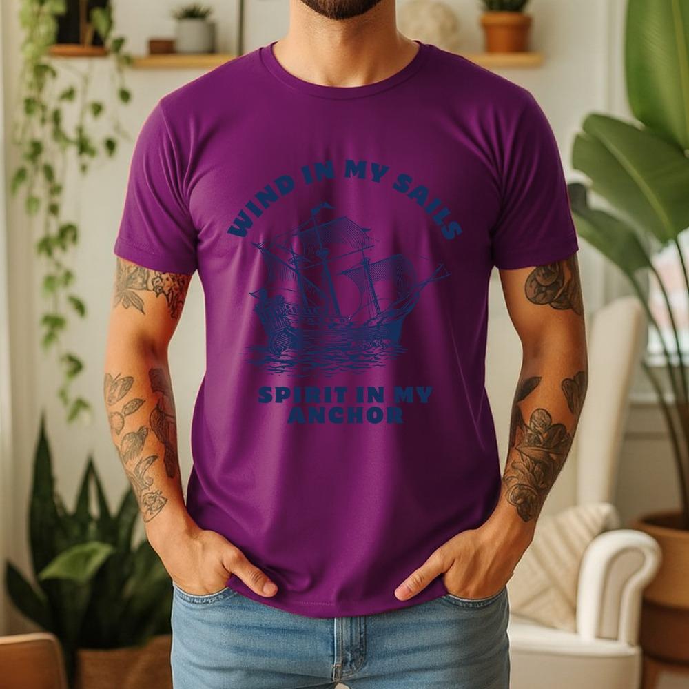 Men's Cotton T Shirt Wind In My Sails Sea Retro Style Casual Daily Comfortable Breathable Short Sleeved