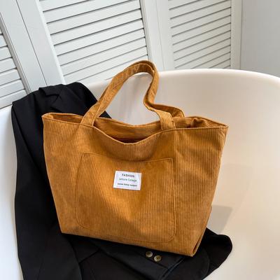 Büyük Kapasiteli Kadife Kadın Omuz Çantası Moda Taze ve Basit Çizgili Kadife El Çantası Sanat Eğlence Öğrenci Tote Çantası