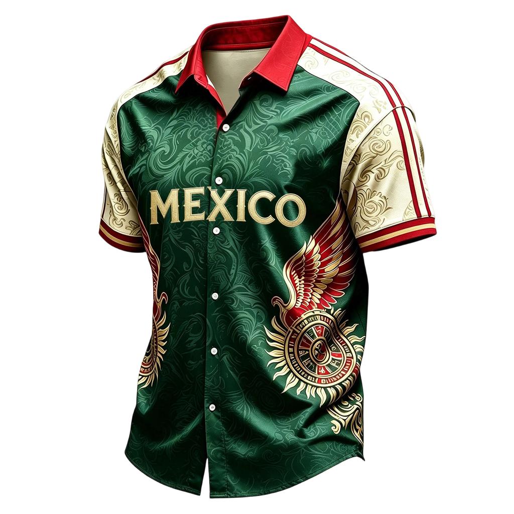 Men's Casual Short Sleeve Shirt Lightweight Breathable with Mexico Letter Graphic Print for Summer