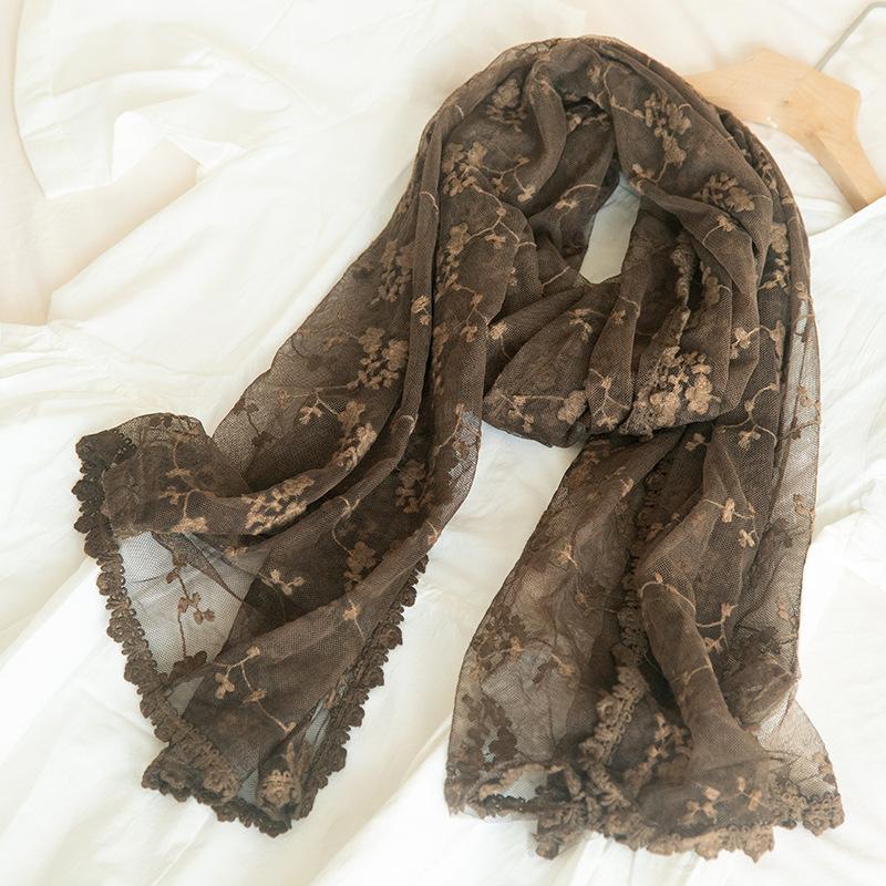 New Lace Long Scarf Embroidered Enlarged Thin Scarf Fashionable Artistic Retro Shawl