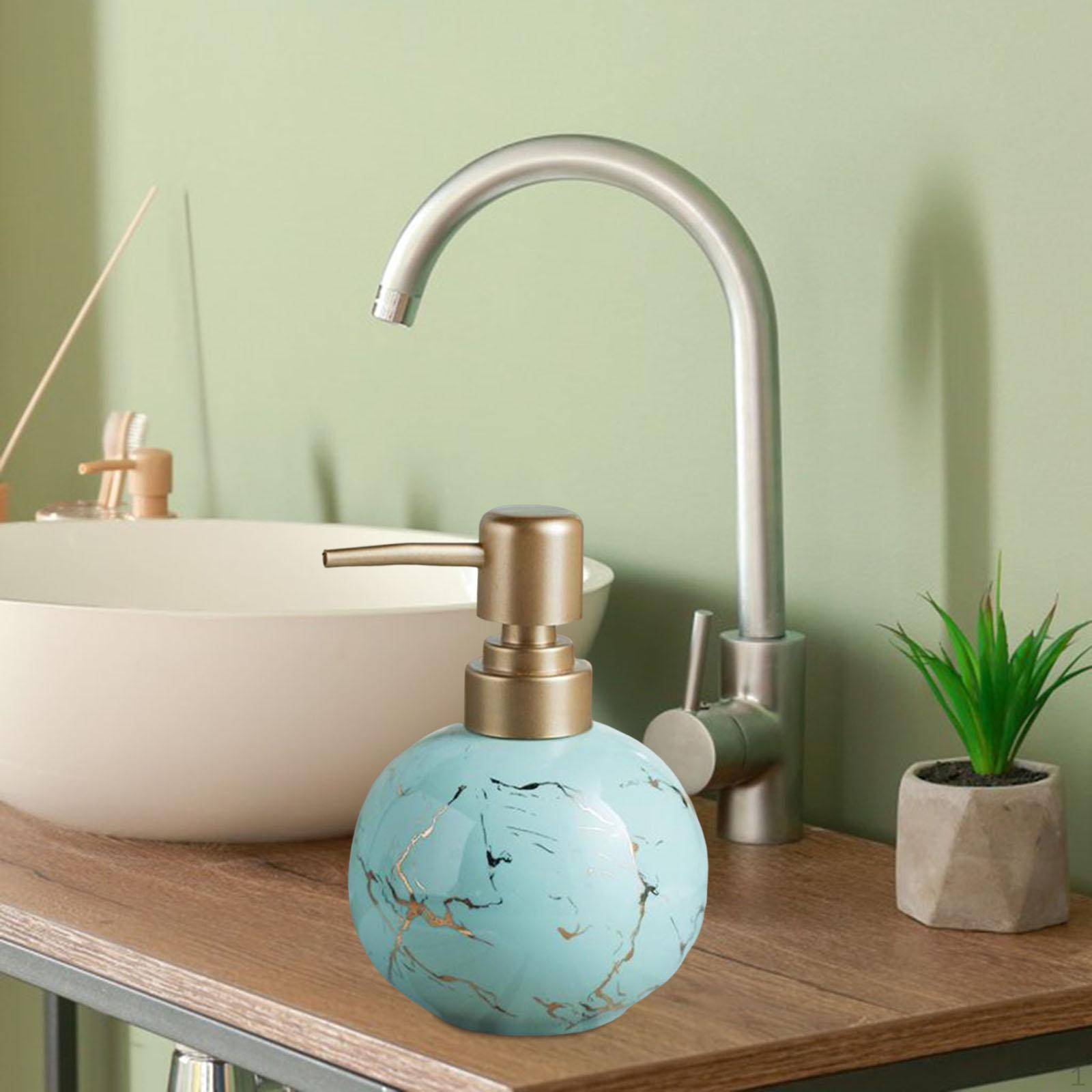 

Керамический дозатор мыла 10 унций многоразовый заправляемый ручной насос бутылка для столешницы кухни светло-синий