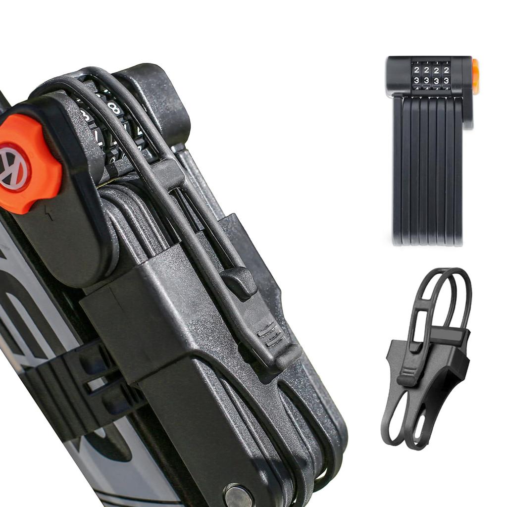 Folding Bike Lock with Mount Bracket 4 Digit Combination Heavy Duty Alloy Steel Bike Lock Waterproof Rust Proof Folding Bike Chain Lock for Bicycle