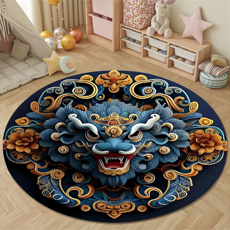 Serene Round Rainbow Multicolor Floor Rug, Non-Slip Floor Mat for Kitchen