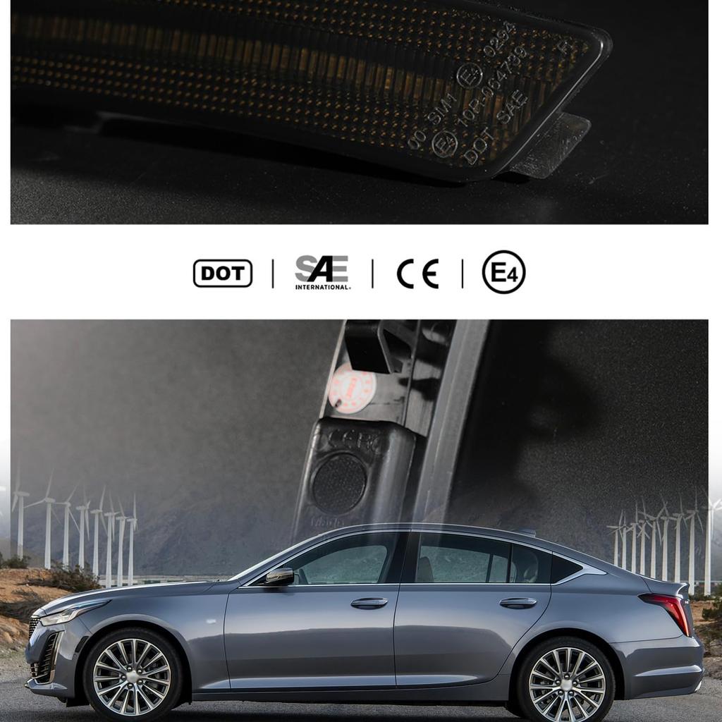 Led Side Marker Lights Compatible w/Cadillac CT5 2020 2021 2022 2023 2024 White Led Front Bumper Side Marker Reflector Repeater Lamp Kit LH RH Smoked