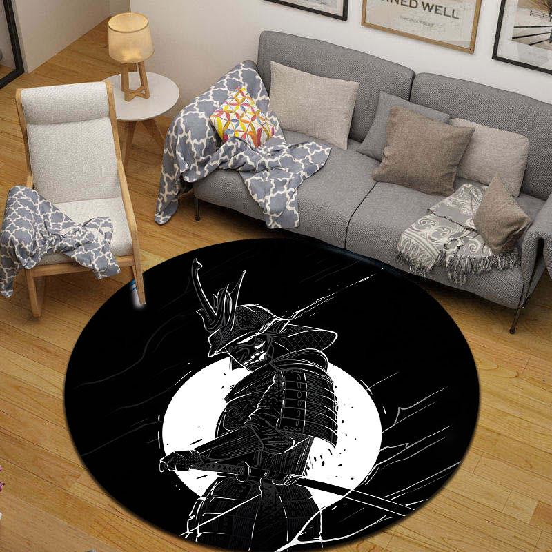 Artistic Round Minimal Multicolor Accent Rug, Non-Slip Floor Mat for Laundry Room