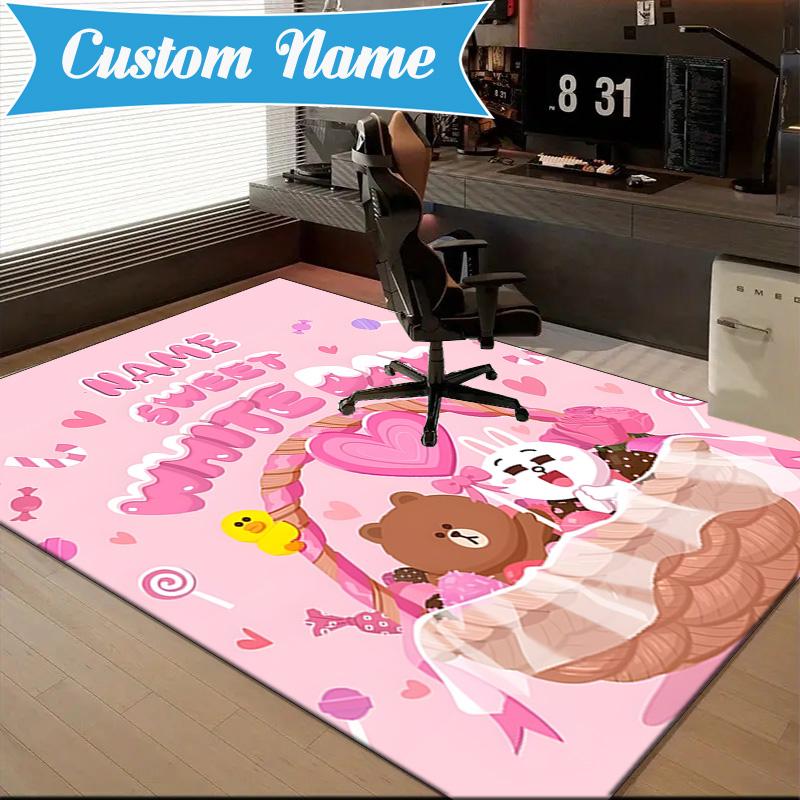 Custom Name Love Cony Brown Forever Rug for Living Room, Game Rooms, Office, Bedroom, Floor Mat Playful Design, fan gifts Christmas decor