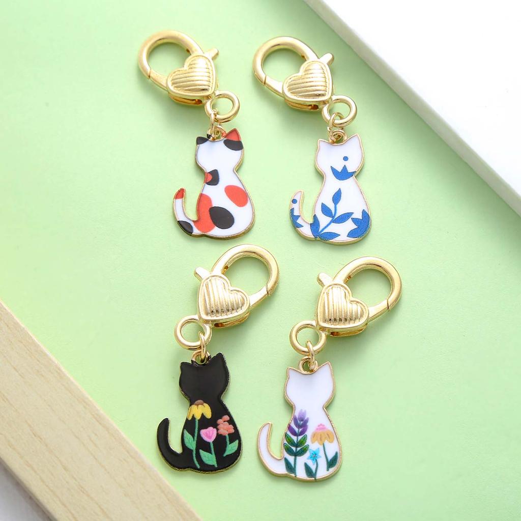 4pcs Colorful Enamel Cute Cat Keychain, Alloy Animal Key Ring, For Car Keys, Backpacks, Wallets