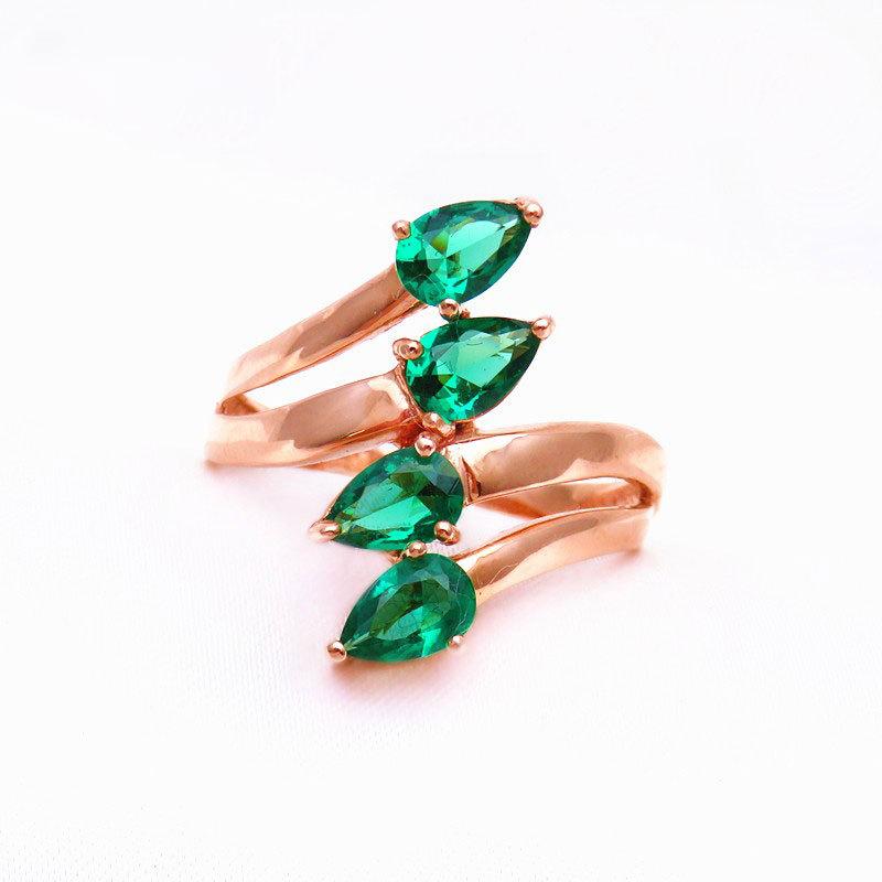 Rose Gold Plated Russian Princess Diana Plated Greenstone Ring 585 Purple Gold Ring Generous Luxury Jewelry