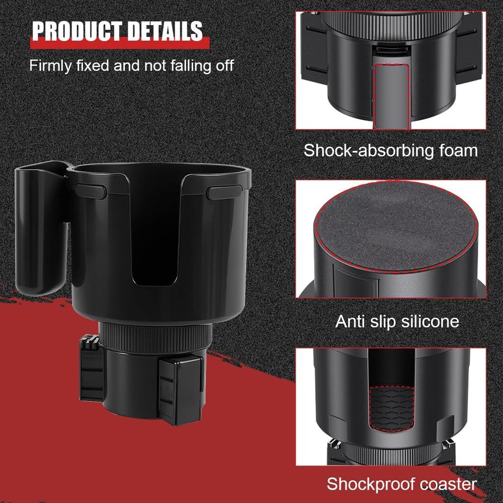 2 In 1 Car Cup Holder Expander With Phone Holder, 2.6"-3.93" Vehicle Cupholder Extender Adapter With Expandable Base, Auto Interior Water Bottle