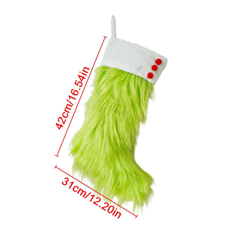 

1PC Large Fluffy Holiday Stocking for Fireplace Storage Green Faux Fur Christmas Stocking Green Plush Christmas Socks 42x31cm