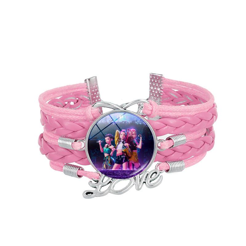 1Pc Demon Hunters KPOP Cartoon Time Gem Bracelet, Leather Braided Blue Multi Layer