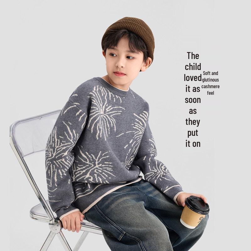 Zuoxi Boy's Anti-Pilling Fireworks Design Soft Crew Neck Sweater