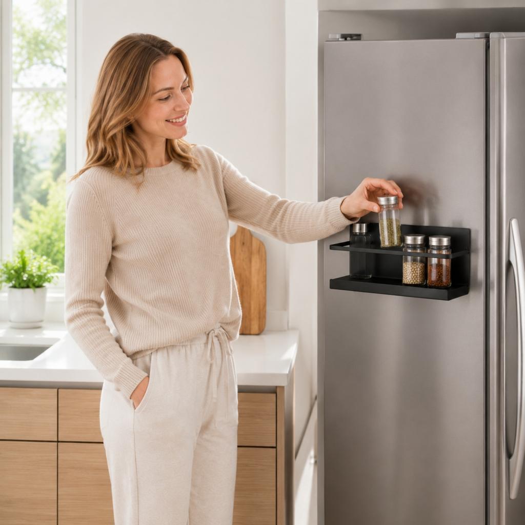 Magnetic Refrigerator Side Storage Rack for Kitchen Organization