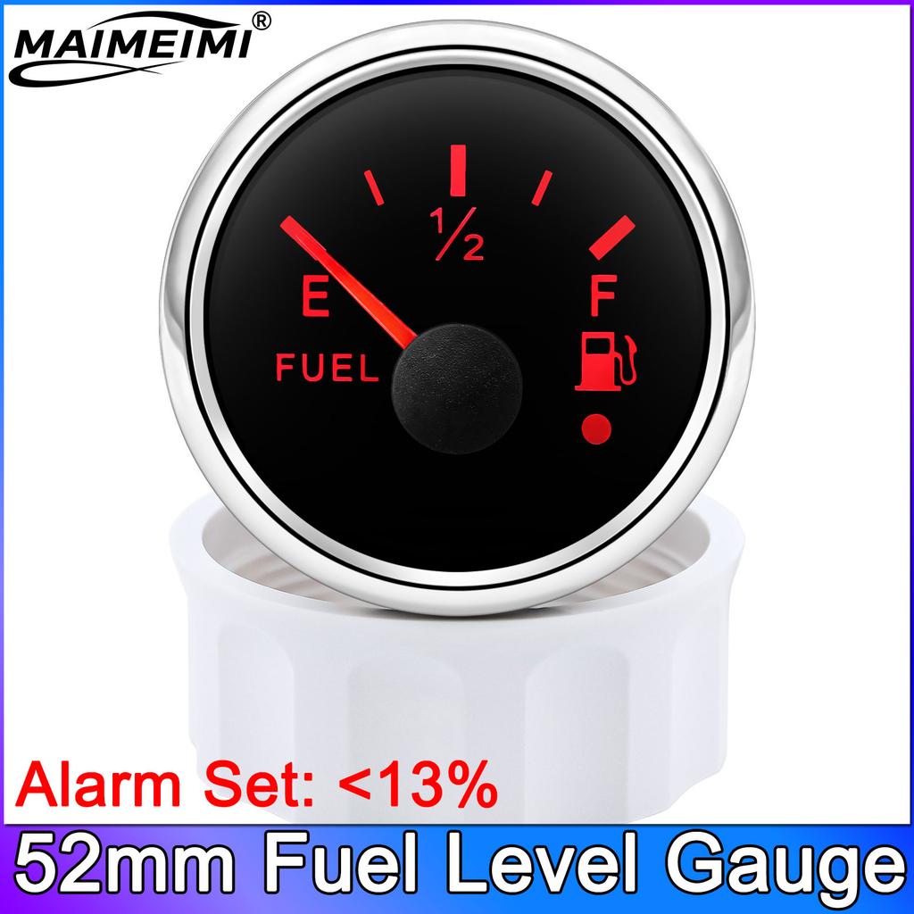 52MM Fuel Level Gauge With Red Backlight Warning Light 0-190 Ohm 240-33ohm Fuel Tank Indicator For Car Marine Yacht Boat 12V 24V