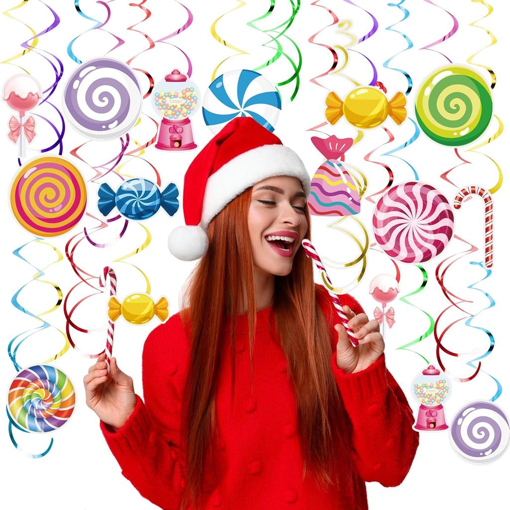54 PCS Candyland Party Decorations Candy Hanging Swirls Colorful Lollipop Hanging Swirls Ceiling Decor for Baby Shower Birthday Party
