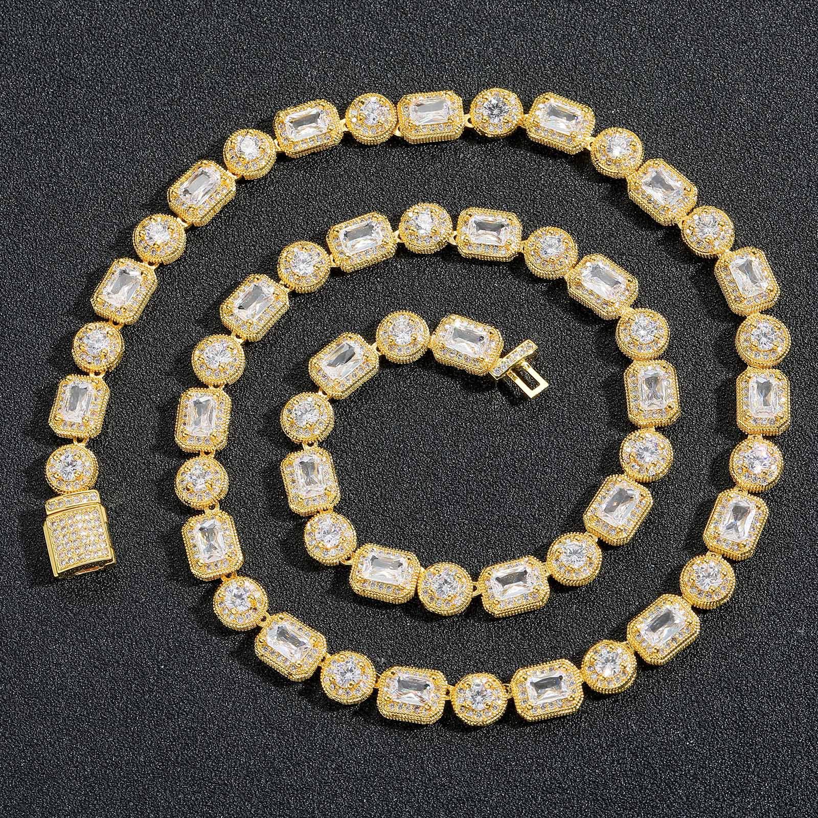 European and American 8mm Square Round Rock Sugar Chain, Necklace T Square Zircon Creative Niche Men, Trendy Jewelry 2026 8MM+45CM