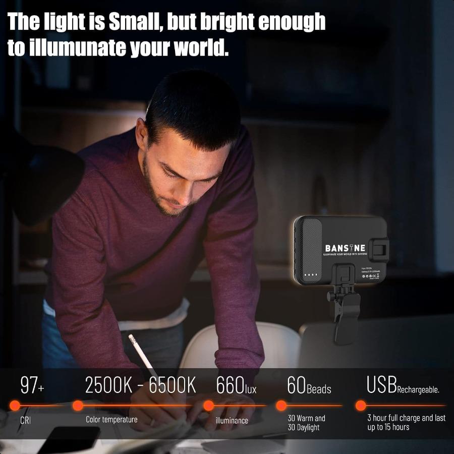

Светодиодный свет для селфи BANSINE с USB-подзарядкой, портативный фотосвет с индексом цветопередачи 97+ и цветовой температурой до 6500K для селфи United States