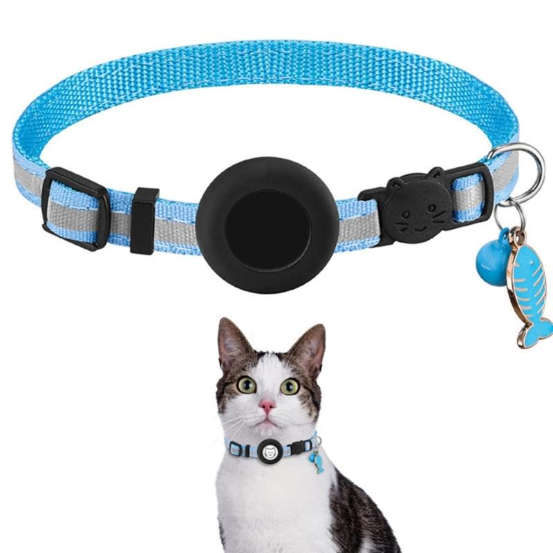 Pet Collar Adjustable Cats Collar with Reflective-Stripe & Tracker-Protector Dogs Nylon Breakaway Collar Pet Supplies