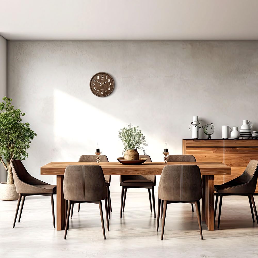 RHYTHM Citizen Wall Clock Radio Clock Analog Quiet Continuous Second Hand Easy to See Font Brown Grain CITIZEN (Wood Finish) 32x4.9cm 8MY569-006