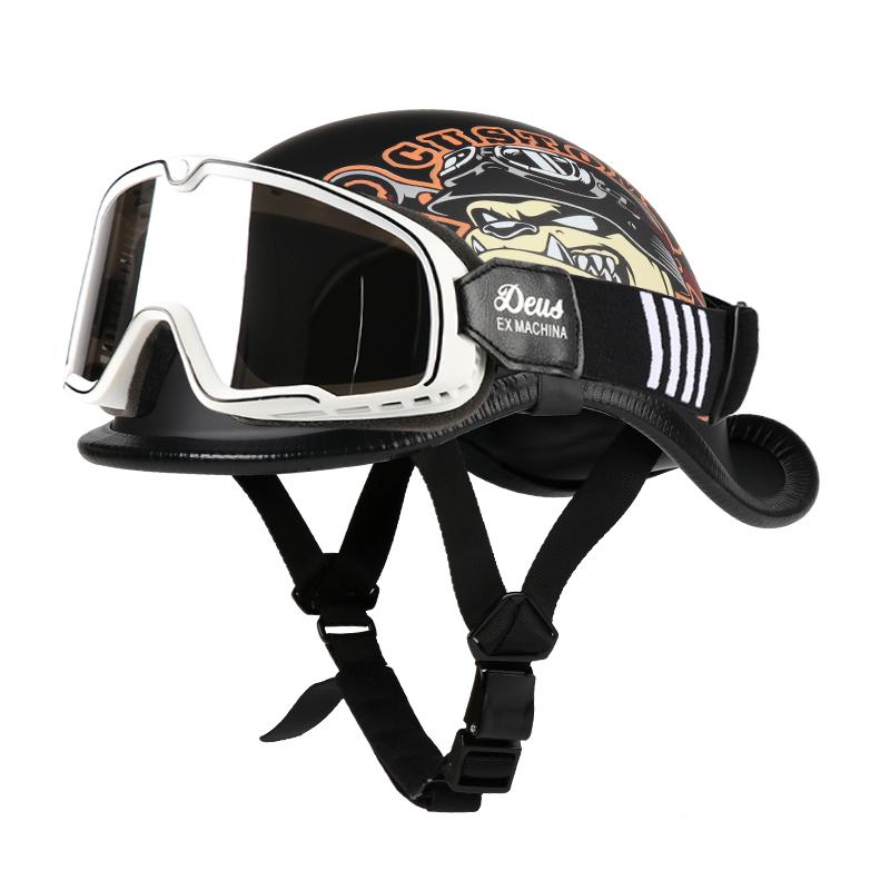 VGV Motorcycle Half Helmet Goggles Included Electric Vehicle Bike Riding Locomotive for Cruiser Retro Man Women Scooter Street