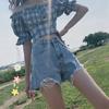 Classic and Minimalist Fashion Wild High Waist Female Summer Skinny A Word Hole Broken Wide Leg Ragged Denim Shorts Individuality and Trendiness