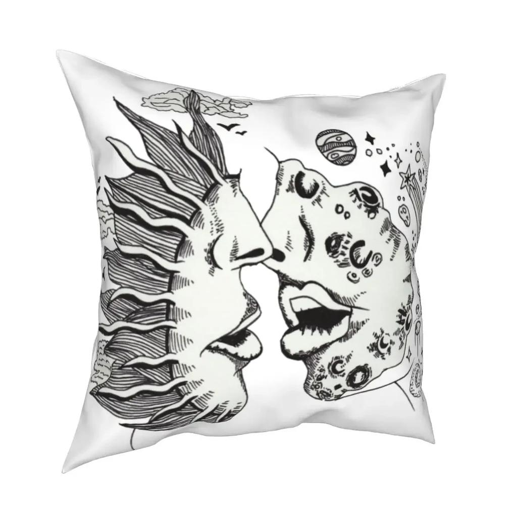 Zodiac Tarot Cushion Cover Funny Decor Pillowcase Black White Sun Moon Square Pillowcase Home Retro Star Mandala