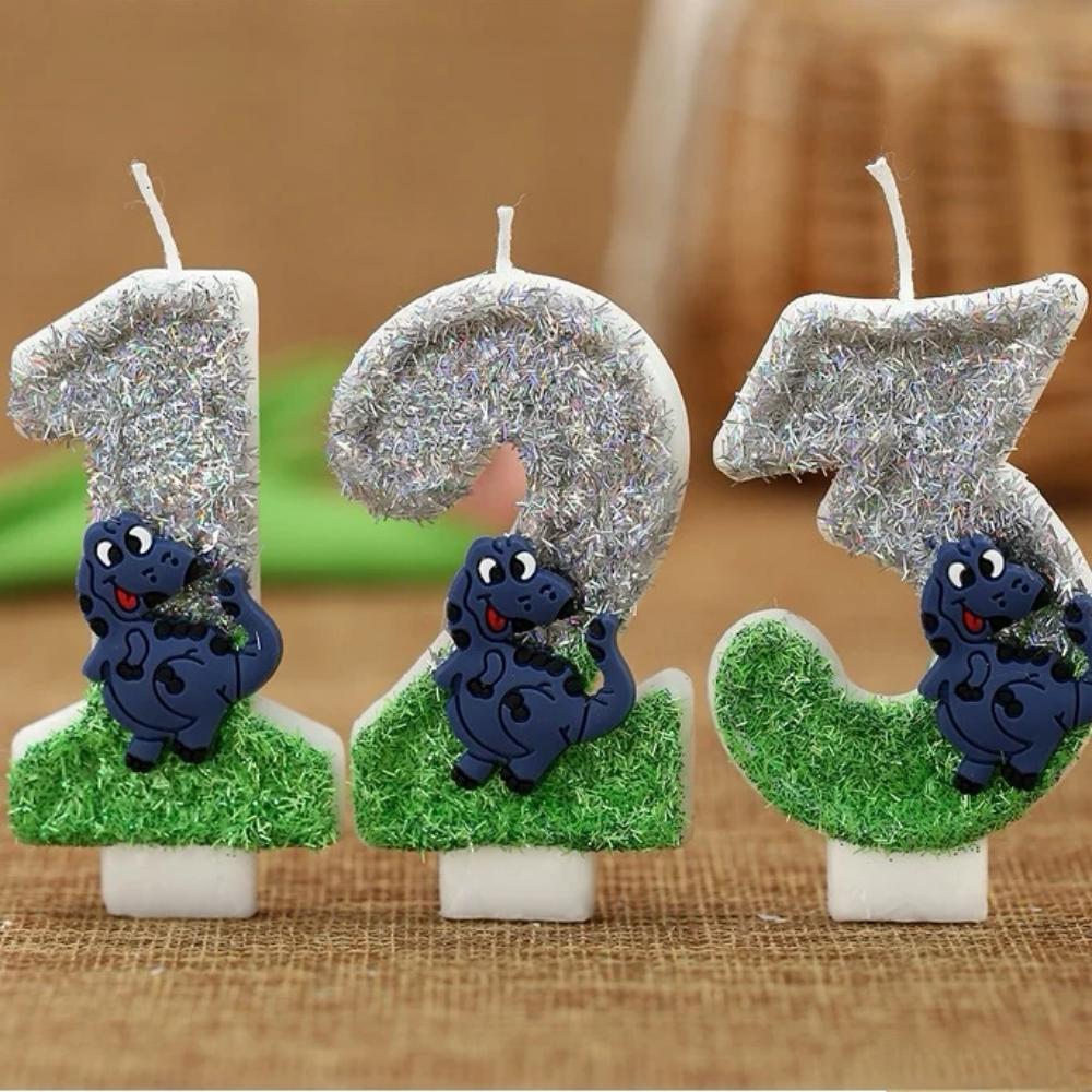 Świeczka urodzinowa z brokatem dinozaura, wysokość 3 cale, brokatowy wzór 3D, topper na tort, świeczki urodzinowe na tort z motywem zielonych zwierząt