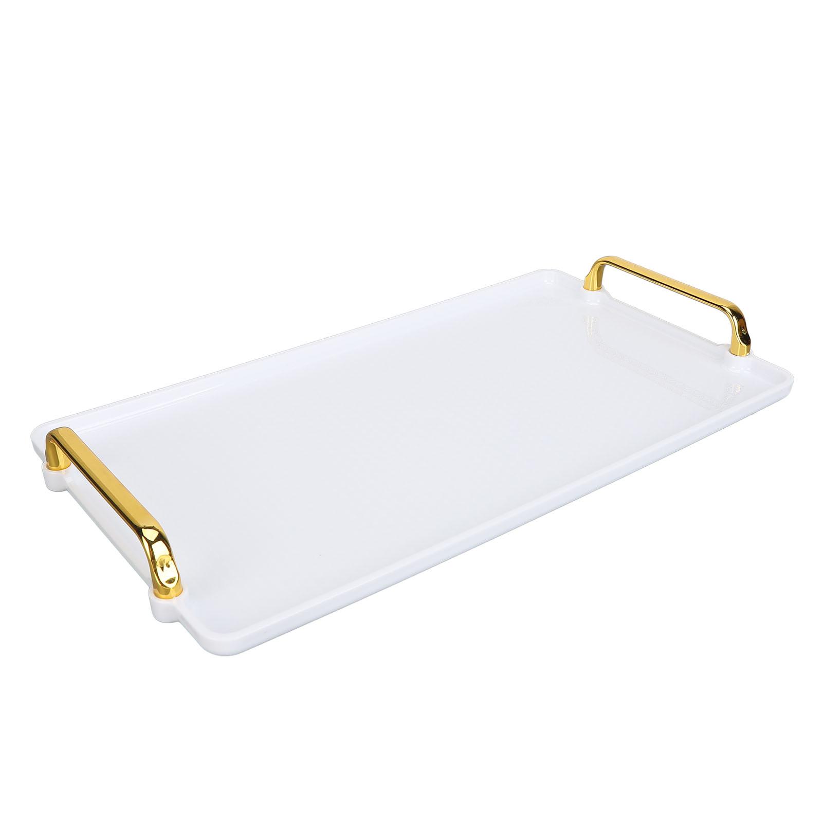

Большой поднос с ручкой, пластиковый поднос с двумя ушками, прямоугольный, устойчивый, многофункциональный поднос для демонстрации белый