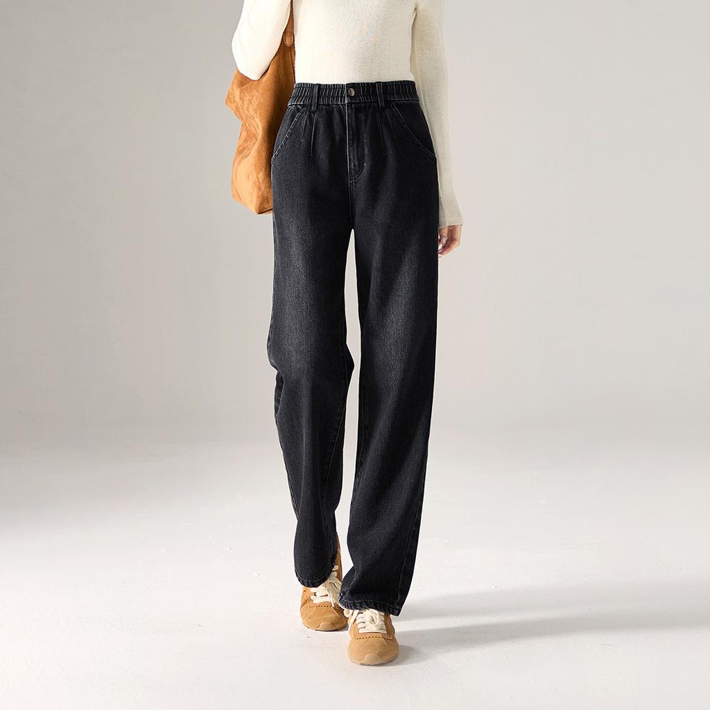 Thick Brushed High-waisted Wide-leg Jeans for Women
