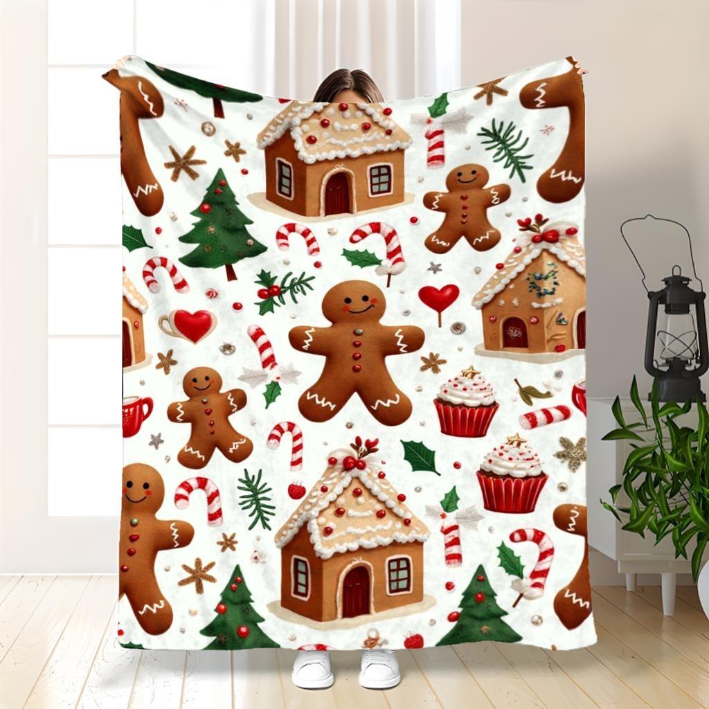 Comfortable Gingerbread & Candy Bar Blanket - Soft Flannel Blanket, Suitable for Adults, Teens, and Pets