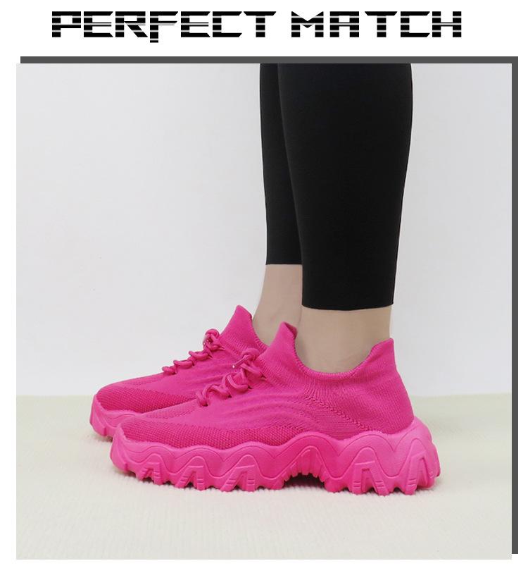 Breathable Fly-Knit Lace-Up Casual Men's Outdoor Sneakers with Thick Soles