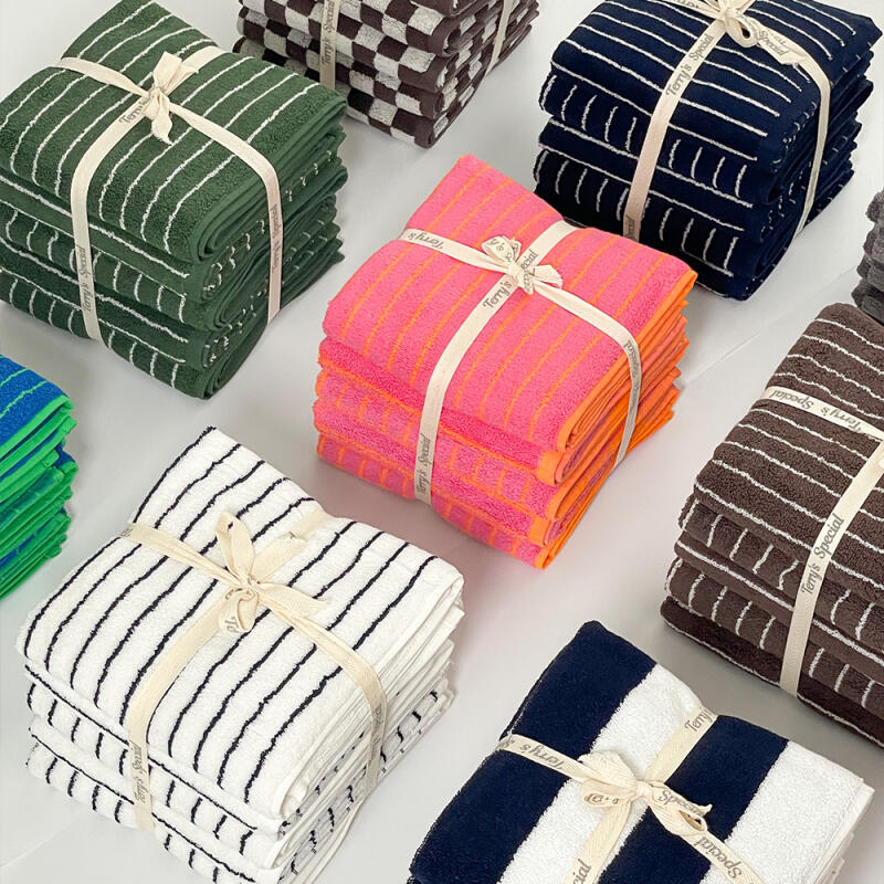 Heavy-duty 200g design pre-dyed hotel towels, bundle of 5 Checker Butter & Ivory