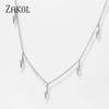 ZAKOL Korean Fashion Leaf Water Drop Choker Necklaces for Women AAA Cubic Zirconia Thin Chain Necklace Jewelry