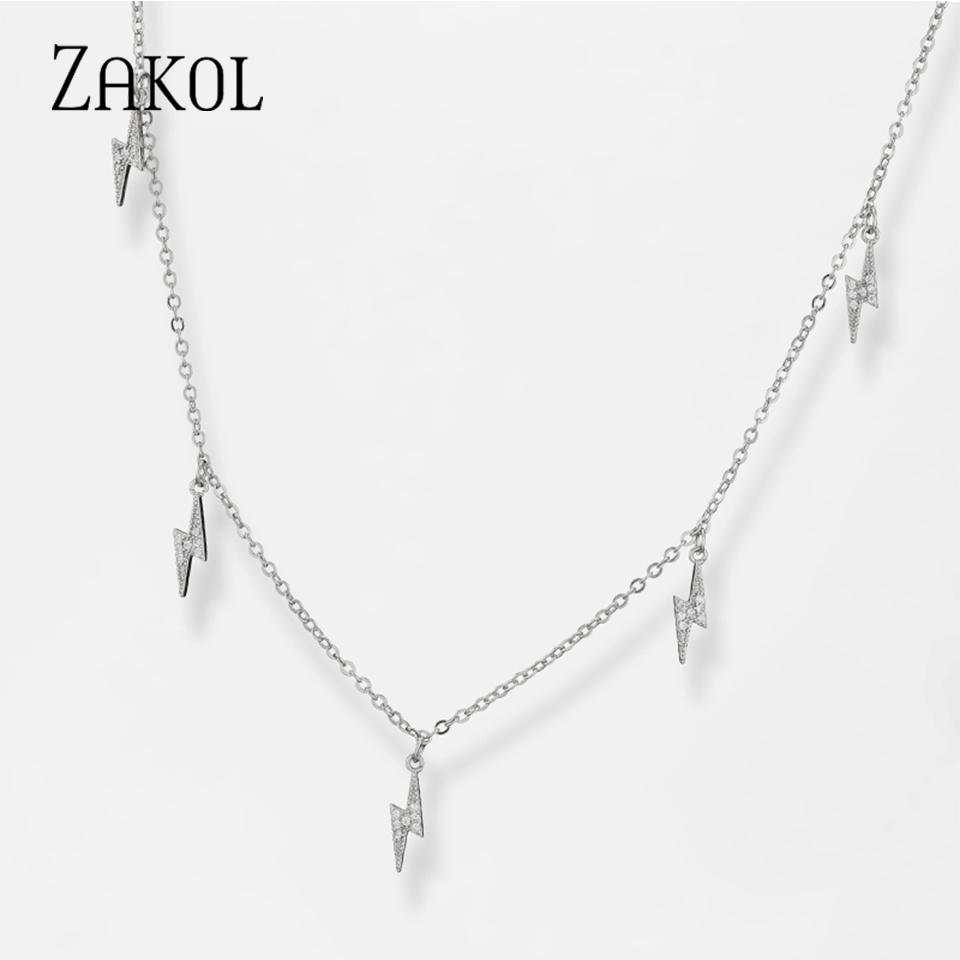 ZAKOL Korean Fashion Leaf Water Drop Choker Necklaces for Women AAA Cubic Zirconia Thin Chain Necklace Jewelry