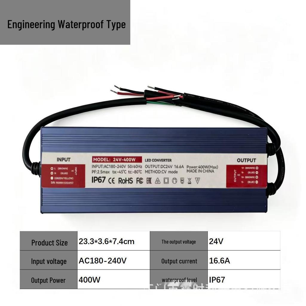 IP67 Outdoor Waterproof Constant Voltage Driver, 12V/24V, 60W-600W Power Supply with Full Potting