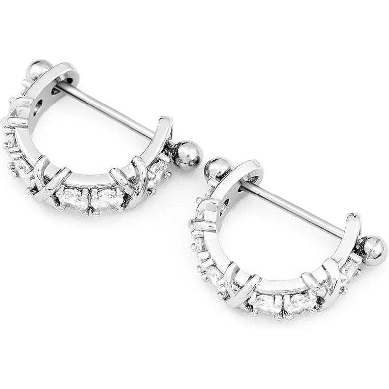 

18G Nipple Piercing Jewelry, Surgical Steel Nipple Bars Clicker Nipple Barbell For Women Men 14mm, Gold and Silver, Set of 2 Pieces 18G(1.0mm) D Set - Silver